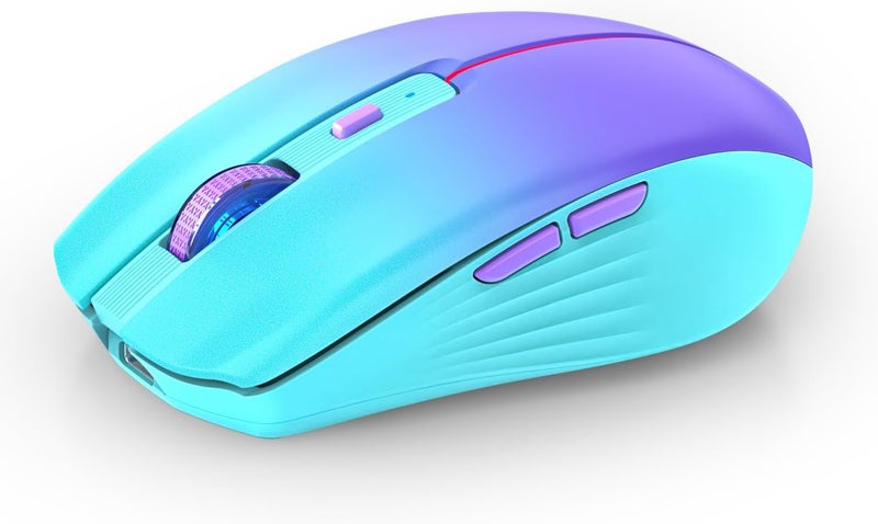 RAPIQUE Bluetooth Wireless Mouse, Rechargeable Slient Multi-Device Computer Mice (Tri-Mode: BT1/2+2.4Ghz) with USB Receiver, Ergonomic Cordless Mouse for Laptop/MacBook/PC/iPad(Mint Green to Purple) - Image 1